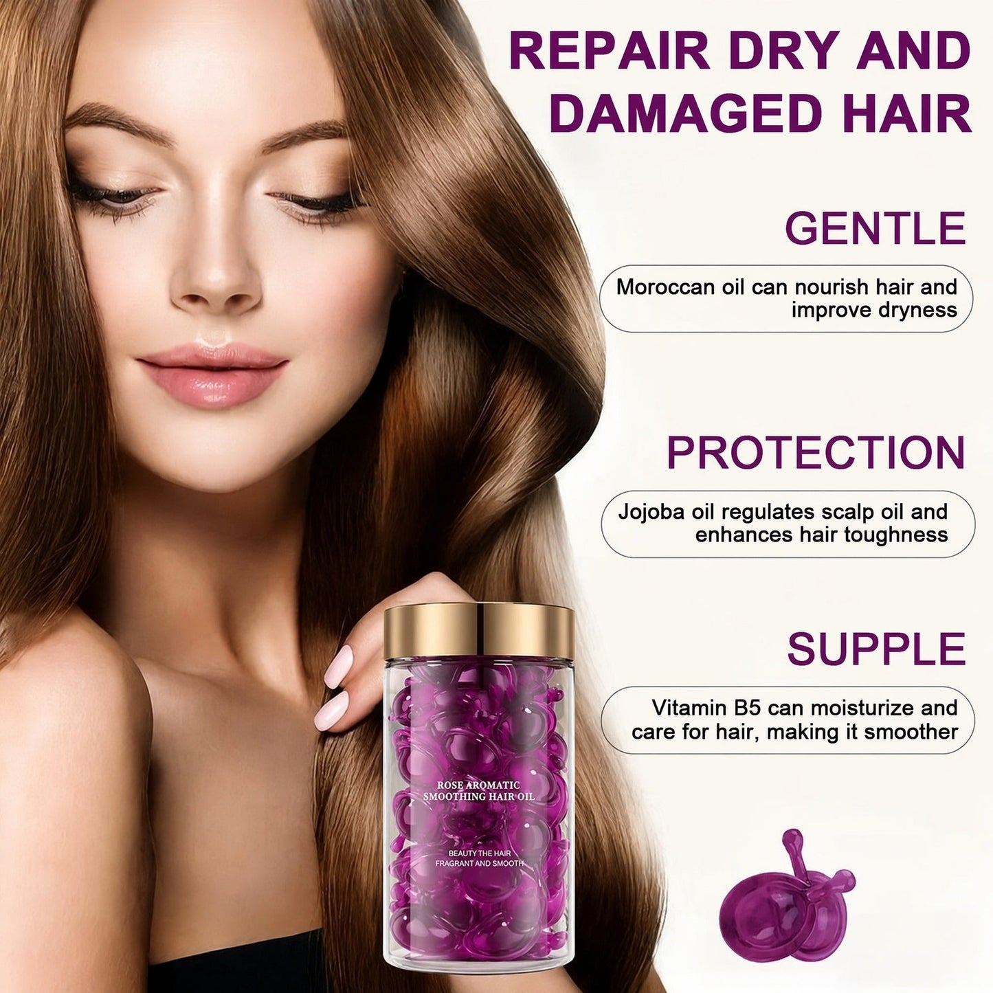 🔥Hair Vitamin Oil Capsules💎Argan & Rosehip Frizz Taming • Instant Shine • Travel-Friendly & Non-Greasy | All Hair Types