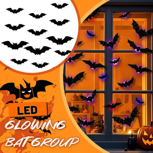 🦇Halloween LED Flying Bat Decorations - Glowing 3D Bat Wall Decor for Porch,Window, Door, Garage &Party Backdrop