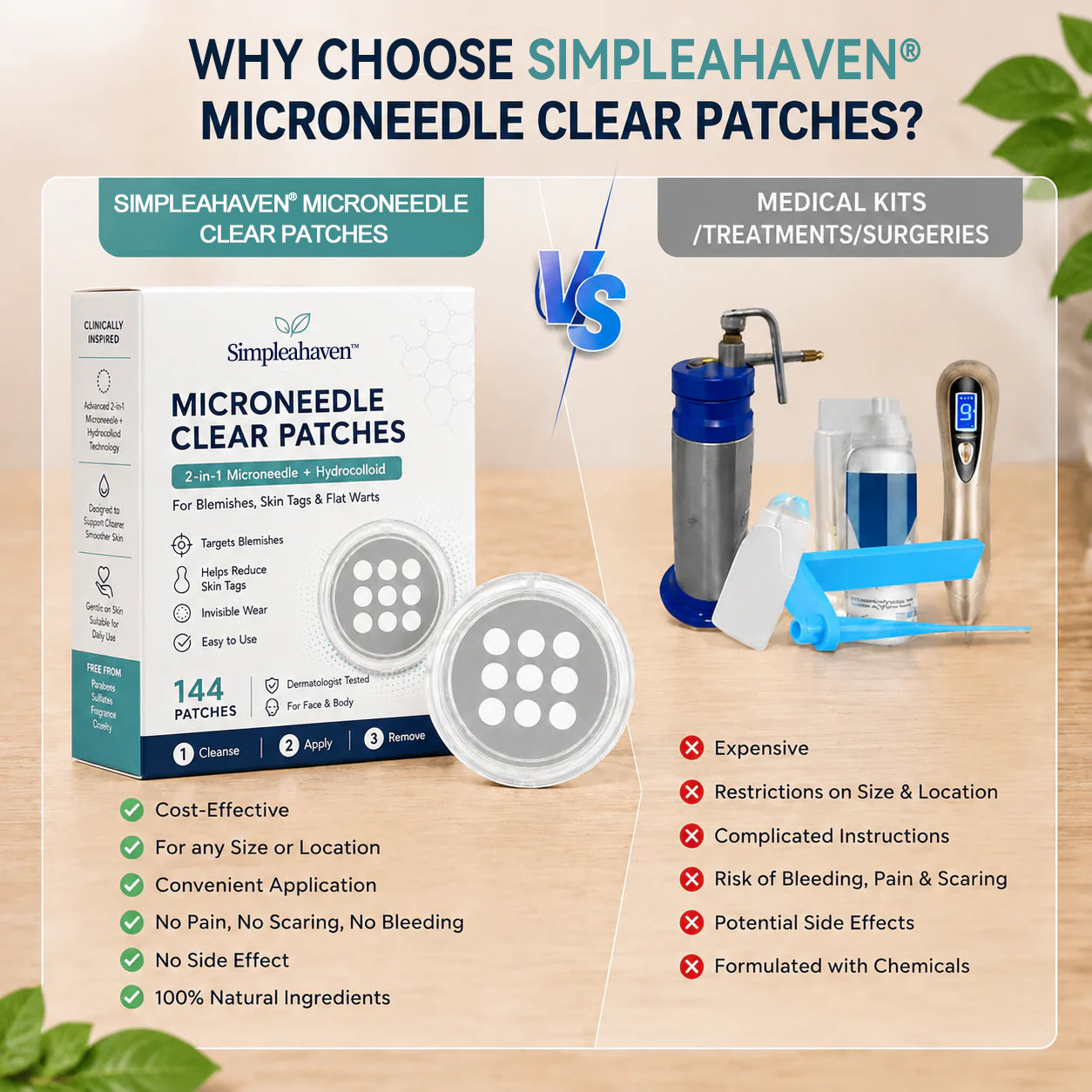✨Simpleahaven®2-in-1 Microneedle & Hydrocolloid Patch🍀| Removes Raised Moles, Acne, Flat Warts & Skin Tags | Helps Improve Wrinkles, Scars & Blemishes | Invisible Patches for Face & Body