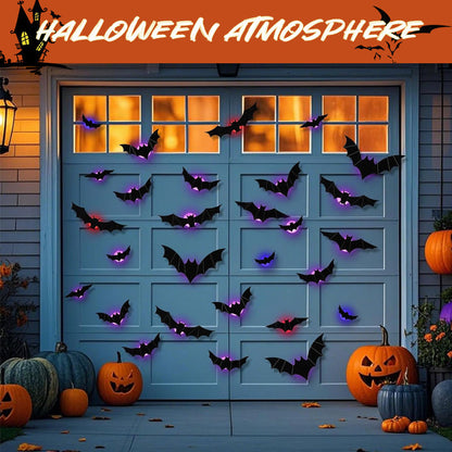 🦇Halloween LED Flying Bat Decorations - Glowing 3D Bat Wall Decor for Porch,Window, Door, Garage &Party Backdrop