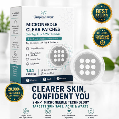 ✨Simpleahaven®2-in-1 Microneedle & Hydrocolloid Patch🍀| Removes Raised Moles, Acne, Flat Warts & Skin Tags | Helps Improve Wrinkles, Scars & Blemishes | Invisible Patches for Face & Body