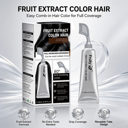 Fruit Extract Hair Dye Comb / Hair Dye Cream — Portable Home Use, Gentle Plant-Based Hair Dye for Full Hair Coloring, Reusable No Mix Hair Color