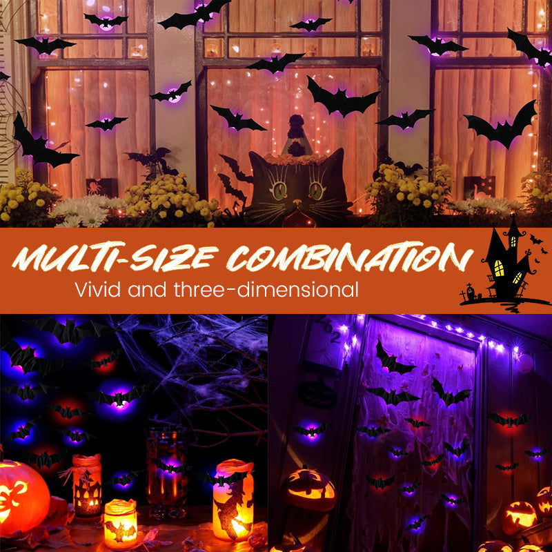 🦇Halloween LED Flying Bat Decorations - Glowing 3D Bat Wall Decor for Porch,Window, Door, Garage &Party Backdrop