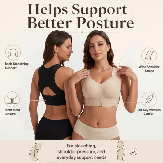 ⏳👍✨Cross Back Front Closure Wireless Posture Support Bra– All-Day Comfort, Breathable & Summer-Ready 💕