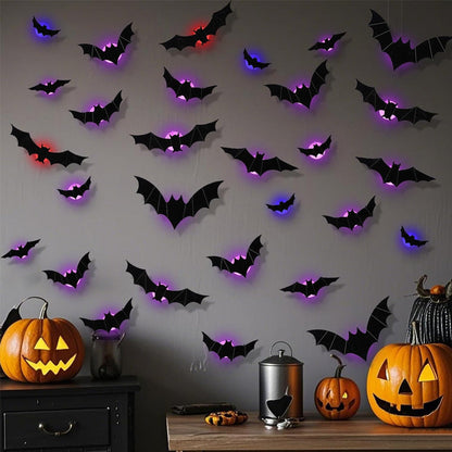 🦇Halloween LED Flying Bat Decorations - Glowing 3D Bat Wall Decor for Porch,Window, Door, Garage &Party Backdrop