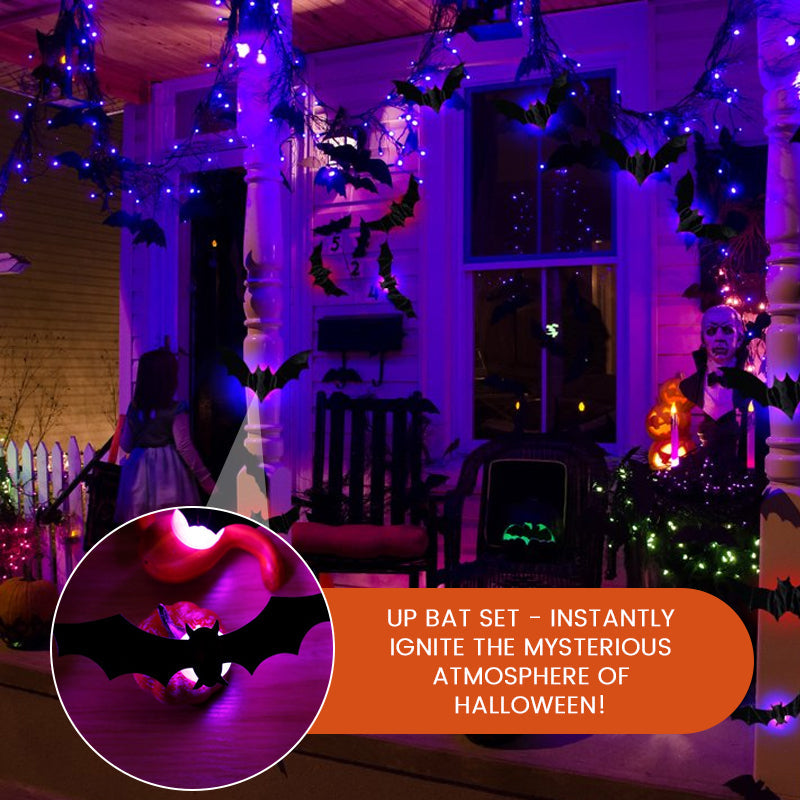 🦇Halloween LED Flying Bat Decorations - Glowing 3D Bat Wall Decor for Porch,Window, Door, Garage &Party Backdrop