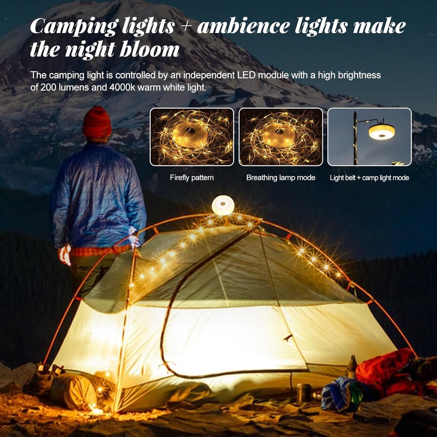 10M LED Camping Fairy Lights – Waterproof USB Rechargeable Tent Lights for Outdoor & Garden ✨