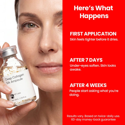 Deep Collagen Silk Ampoule - A non-sticky collagen ampoule that delivers a dewy glow in 30 minutes and visible radiance in 7 days