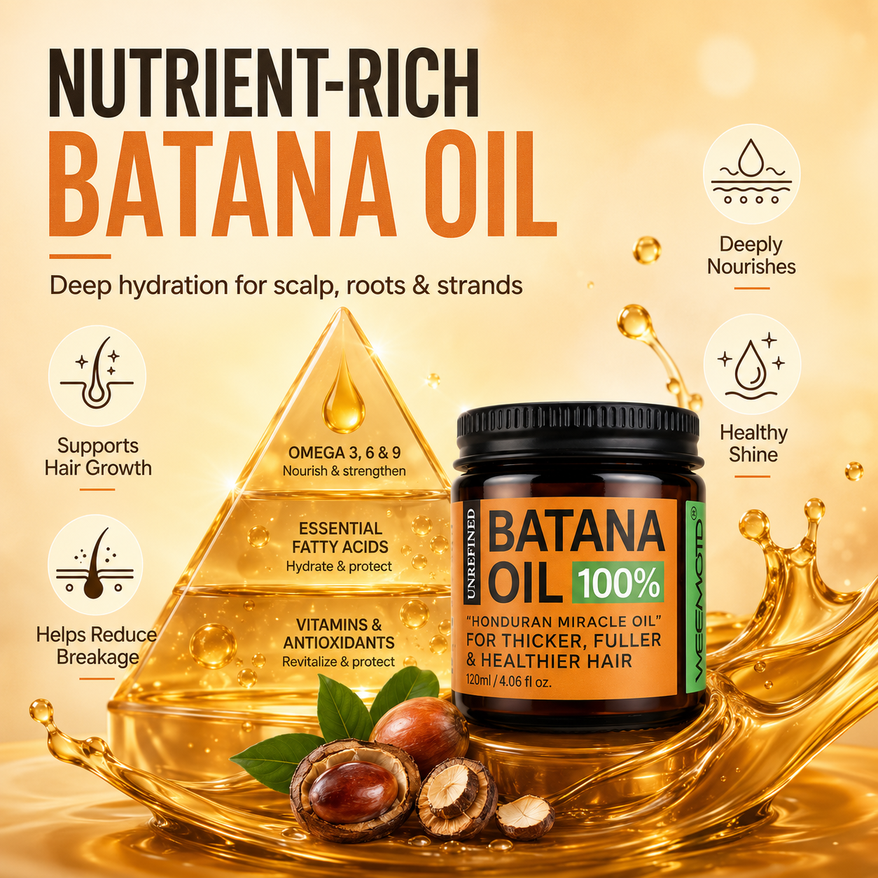 100% Pure Batana Oil Hair Mask | Restore Shine, Moisture & Healthy-Looking Hair