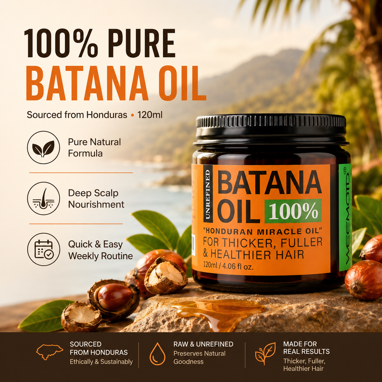 100% Pure Batana Oil Hair Mask | Restore Shine, Moisture & Healthy-Looking Hair