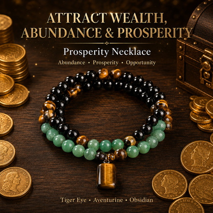Money Attraction Necklace With GreenAventurine & Tiger Eye Pendant Healing Crystal Stone