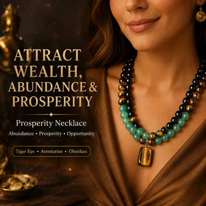 Money Attraction Necklace With GreenAventurine & Tiger Eye Pendant Healing Crystal Stone