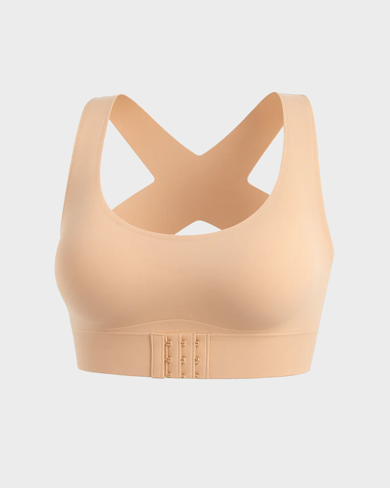 ⏳👍✨Cross Back Front Closure Wireless Posture Support Bra– All-Day Comfort, Breathable & Summer-Ready 💕