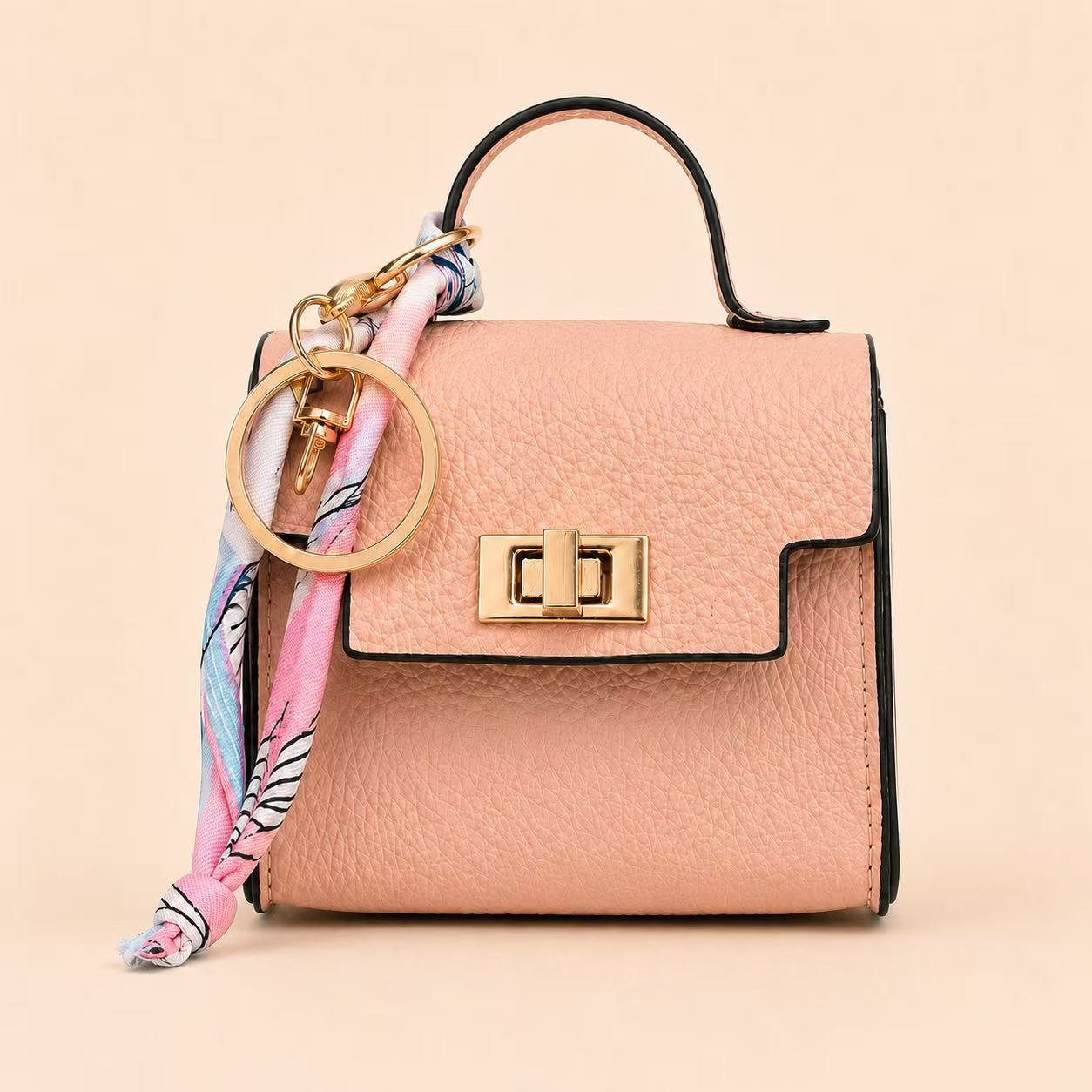 Mini Square Bag Pendant Keychain - High Quality Leather with Colorful Strap