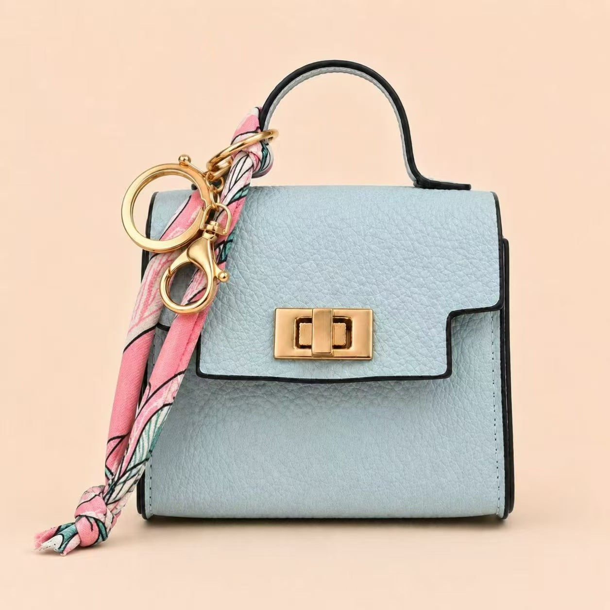 Mini Square Bag Pendant Keychain - High Quality Leather with Colorful Strap